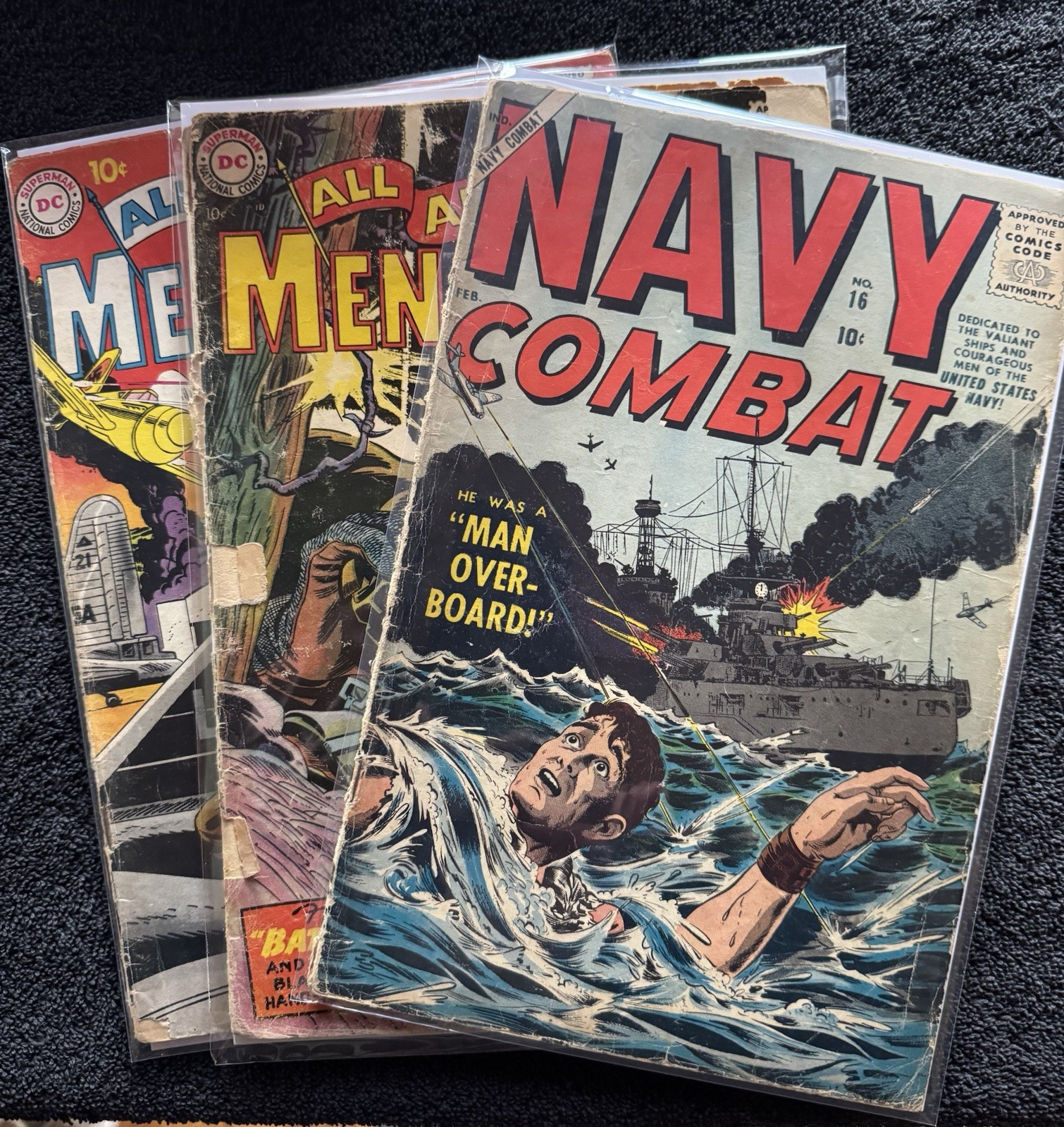 3 War Comics. Navy Combat #16 Men Of War #71 & 42 2 Fair 1 Poor Condition. 3 War Comics. Navy Combat #16 Men Of War #71 & 42 2 Fair 1 Poor Condition.