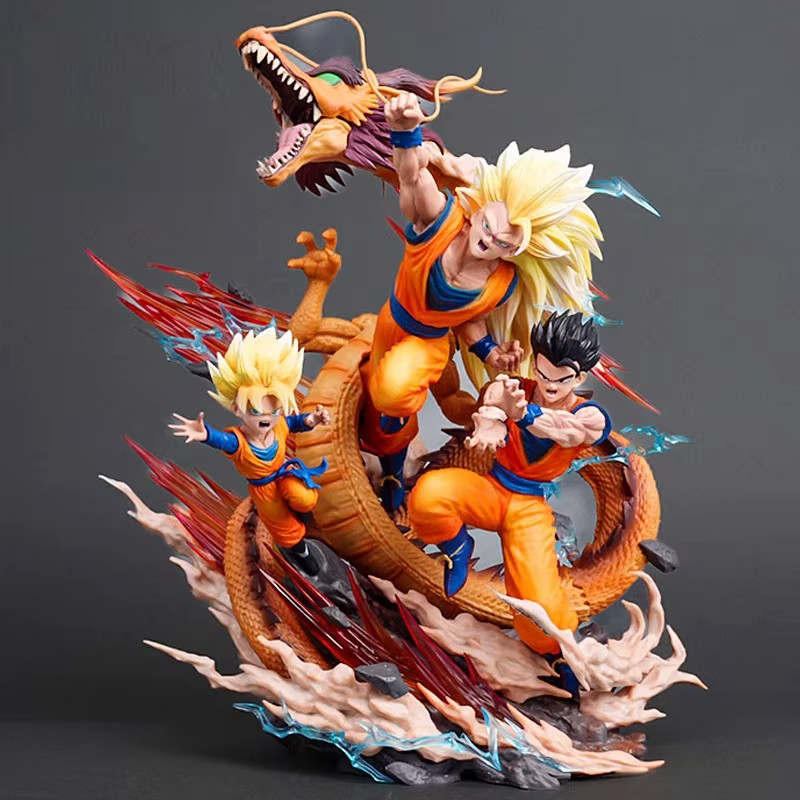 27cm Dragon Ball Goku & Gohan Super Saiyan 3 Shenron Figure Anime Statue