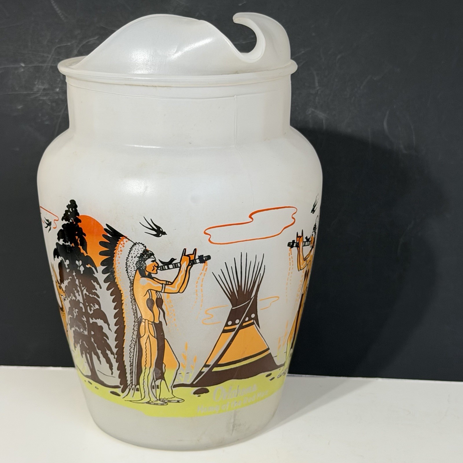 1950's Oklahoma Indians Knox Oil Acee Blue Eagle Pitcher Vintage Native Decor 1950's Oklahoma Indians Knox Oil Acee Blue Eagle Pitcher Vintage Native Decor