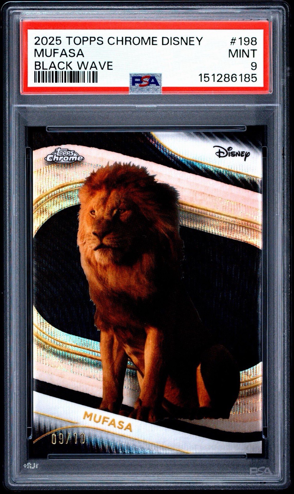 Topps 2025 Topps Chrome Disney Mufasa Black Wave #198 PSA 9 09/10 Topps 2025 Topps Chrome Disney Mufasa Black Wave #198 PSA 9 09/10