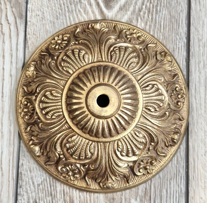 Vintage Brass Lamp Chandelier Canopy Part Made in Spain Ornate Design Vintage Brass Lamp Chandelier Canopy Part Made in Spain Ornate Design
