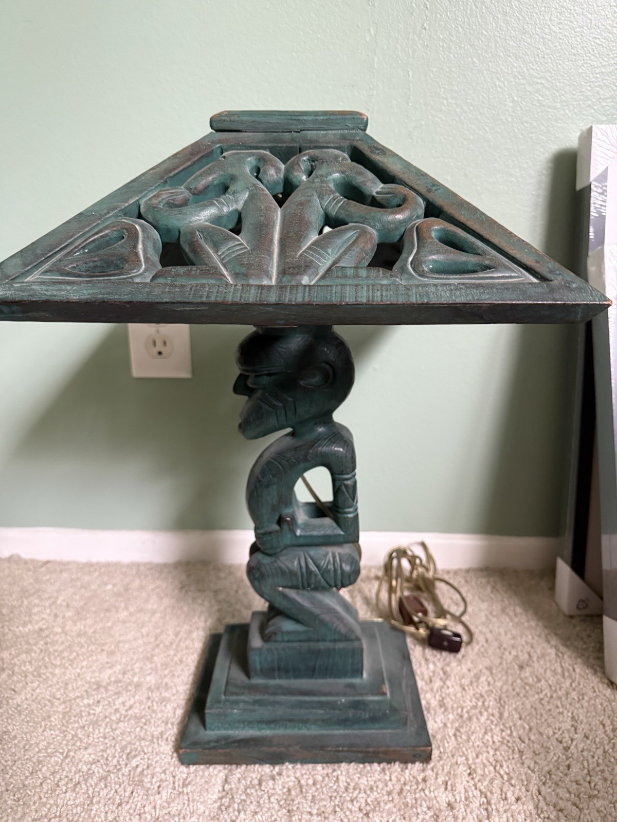 Antique Wood Tiki Lamp