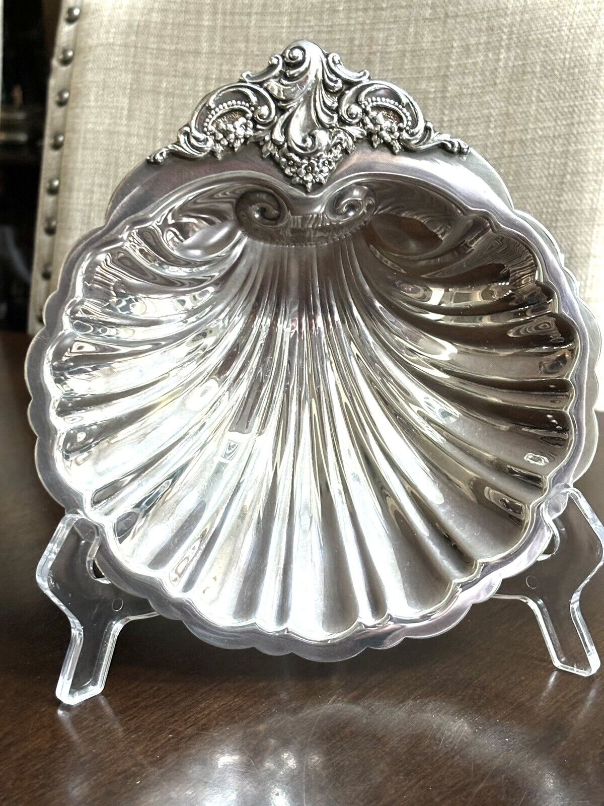 Vintage Baroque By Wallace 278 Silver Plate Footed Shell Relish Dish Mid-Century