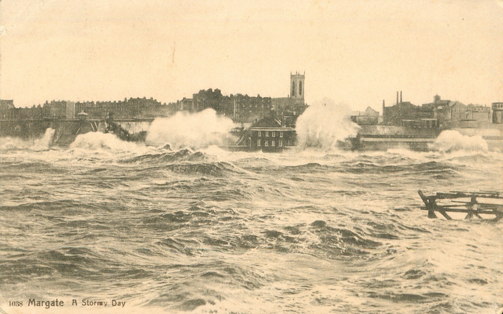UK, KENT, Margate, A Stormy Day, RPPC Postcard Antique 1908 Real Photo N UK, KENT, Margate, A Stormy Day, RPPC Postcard Antique 1908 Real Photo N
