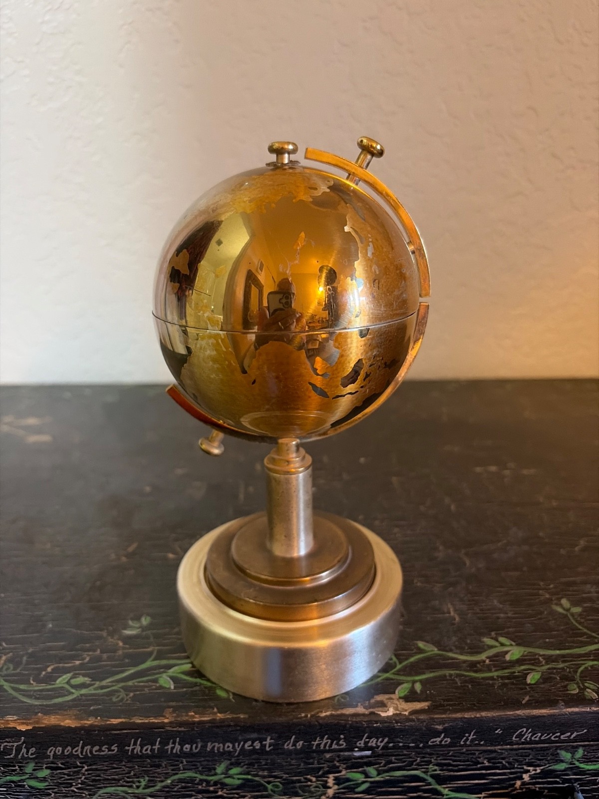 1950’s vintage Brass Globe-Shaped Cigarette Holder Case & music box
