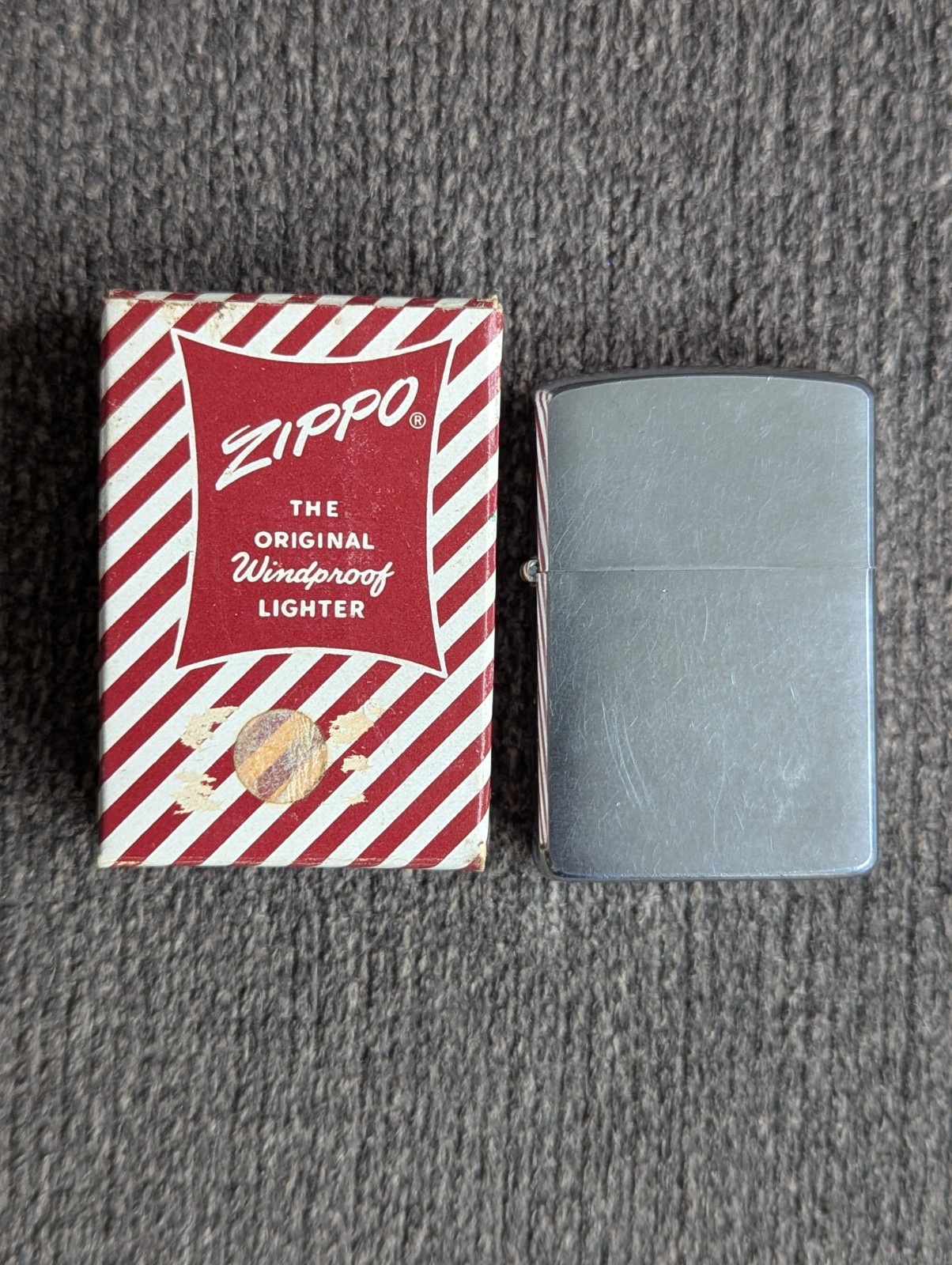Vintage 1953-1955 Zippo Lighter Pat 2517191 Brushed Chrome Candy Stripe Box Vintage 1953-1955 Zippo Lighter Pat 2517191 Brushed Chrome Candy Stripe Box