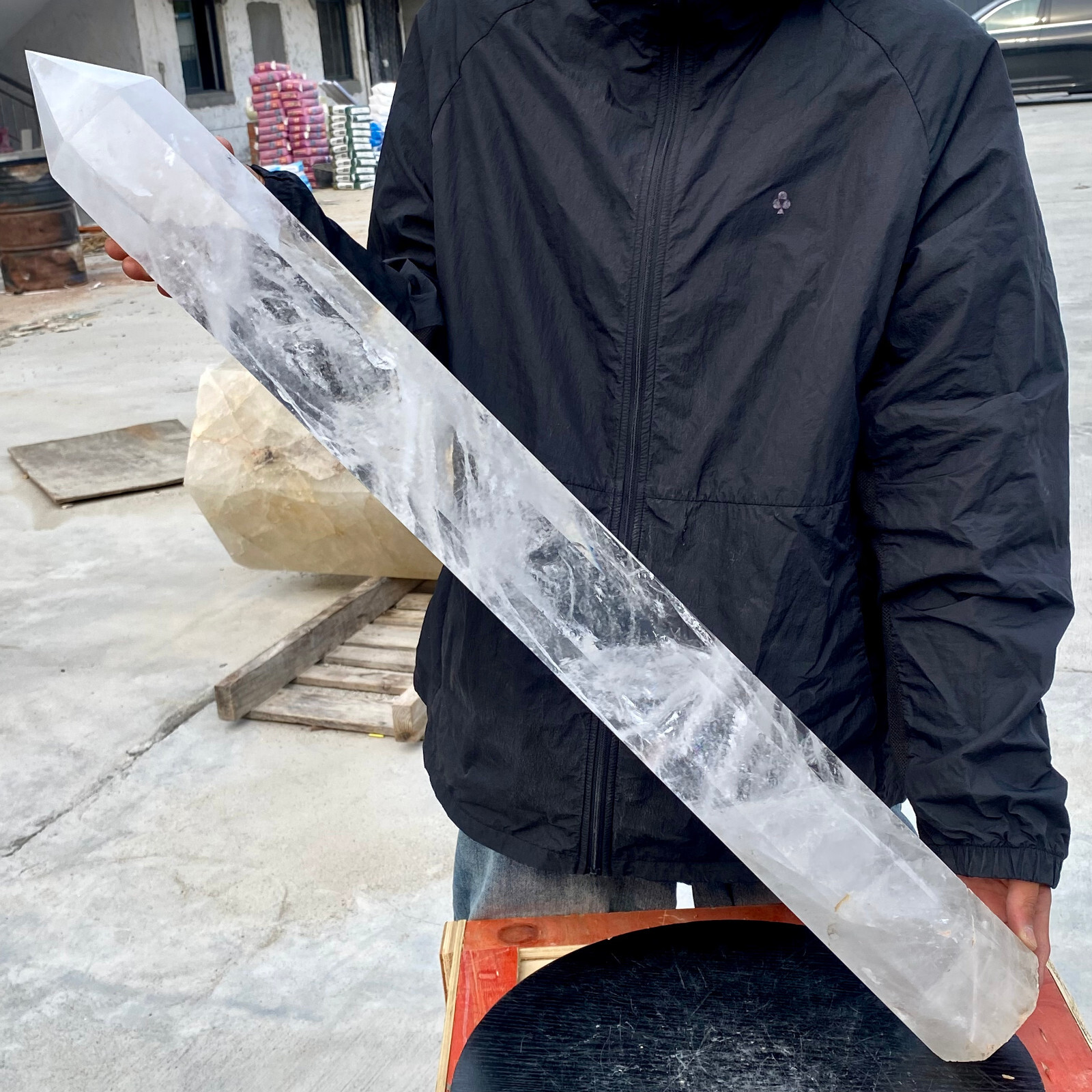 26.45LB Large Natural Clear White Crystal Obelisk Transparent Quartz Energy