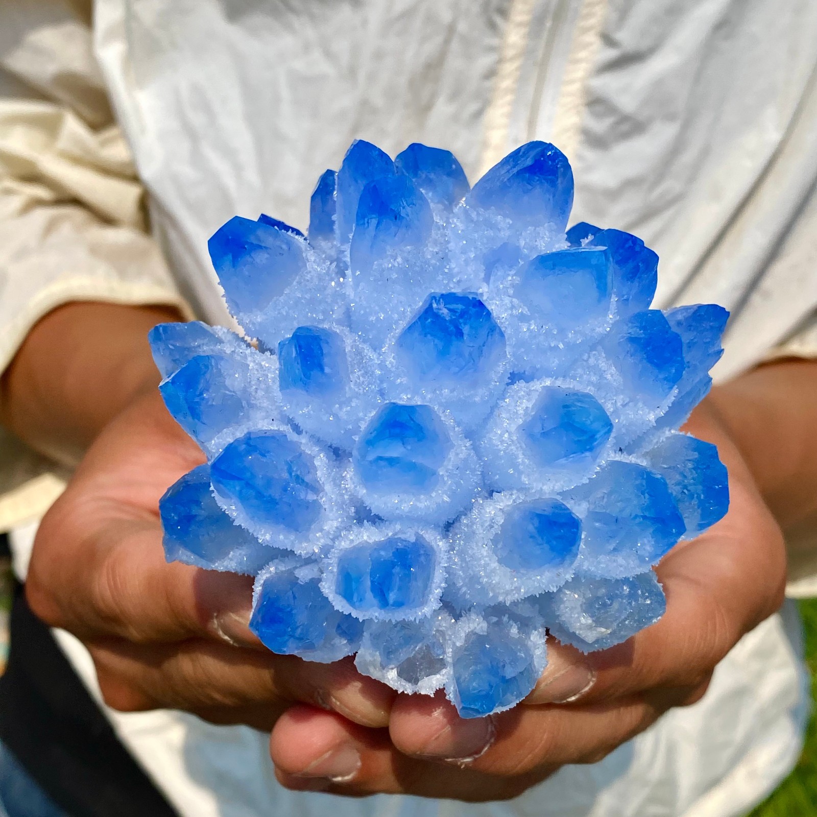 454G  Newly discovered blue crystal cluster flower shaped mineral specimen