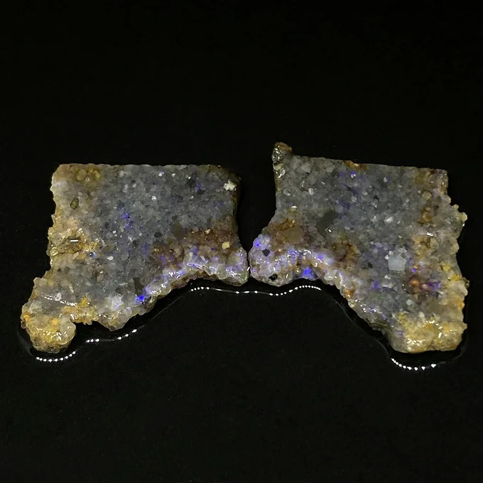 Rough Black Vernon Parish Louisiana Hidden Fire Louisiana Shaped Opal Stone Pair