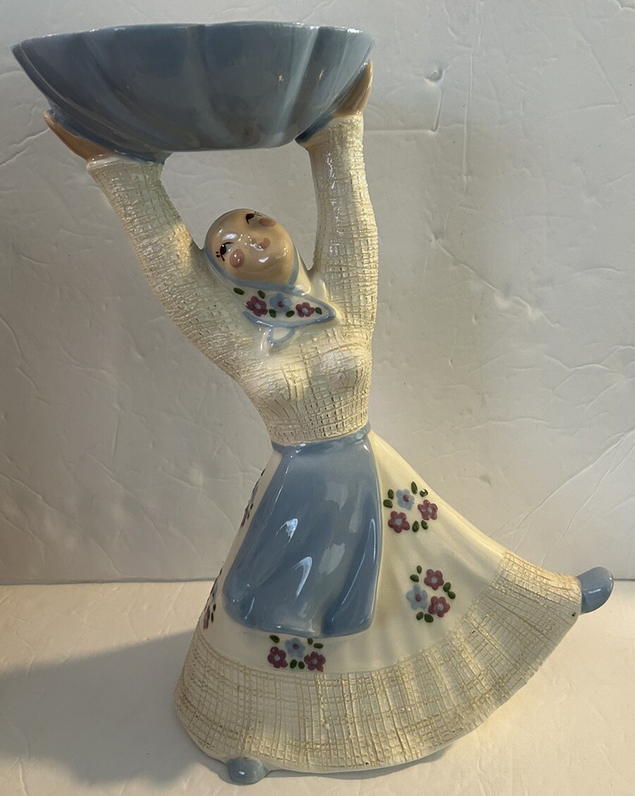 VTG Hedi Schoop Pottery Dutch Girl Holding Bowl 13.25” Figurine MCM Signed VTG Hedi Schoop Pottery Dutch Girl Holding Bowl 13.25” Figurine MCM Signed