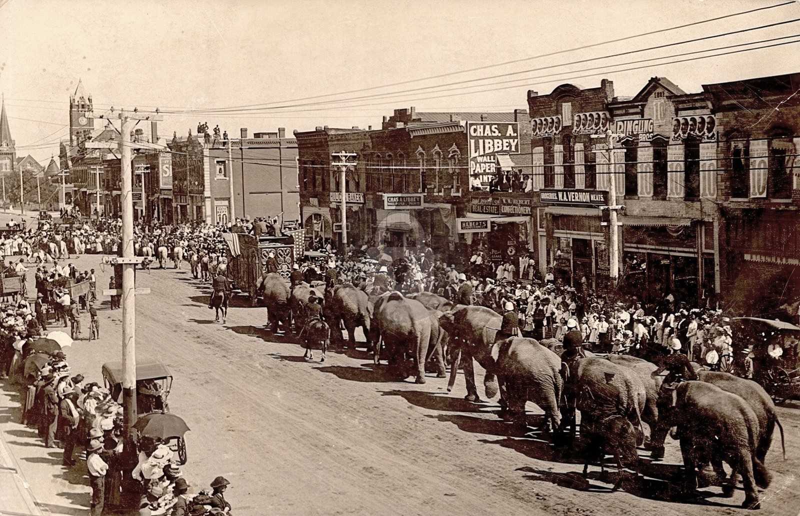 Newton Kansas Circus Elephants On Main Street RPPC Photo Postcard COPY Newton Kansas Circus Elephants On Main Street RPPC Photo Postcard COPY
