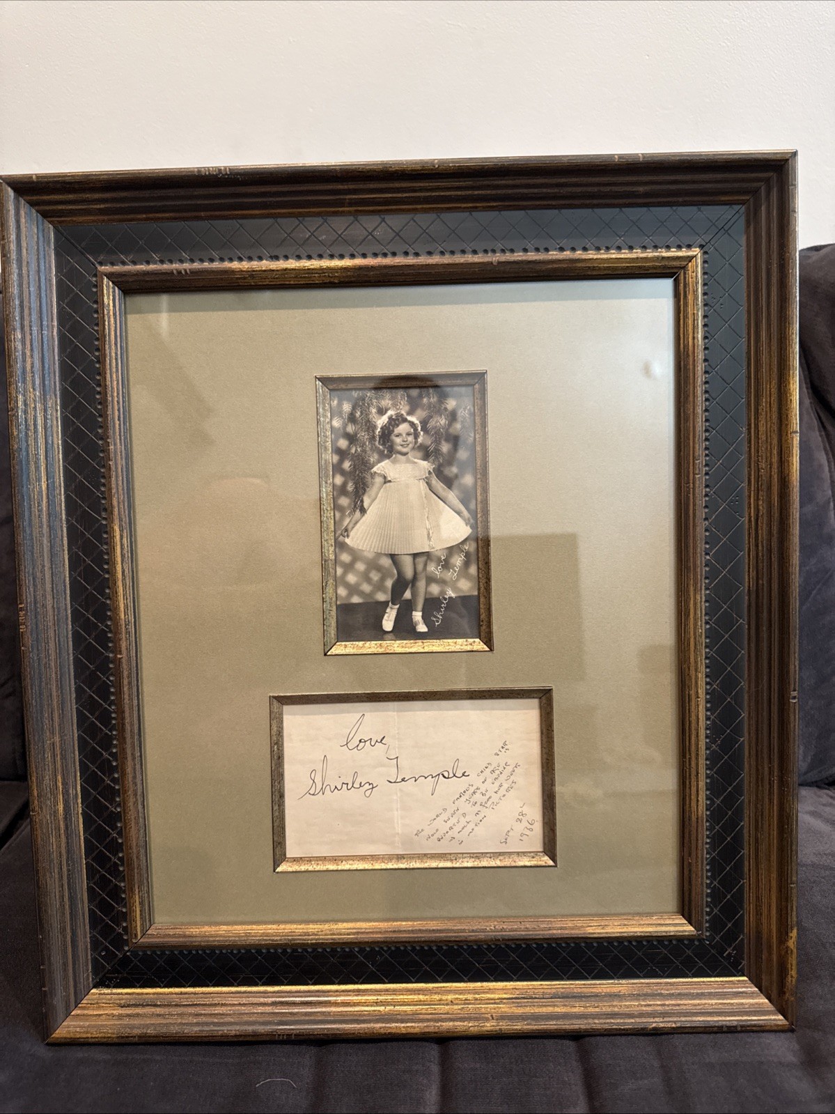 Shirley Temple 9/28/1936 Rare Early Autograph On Card Framed UV Glass