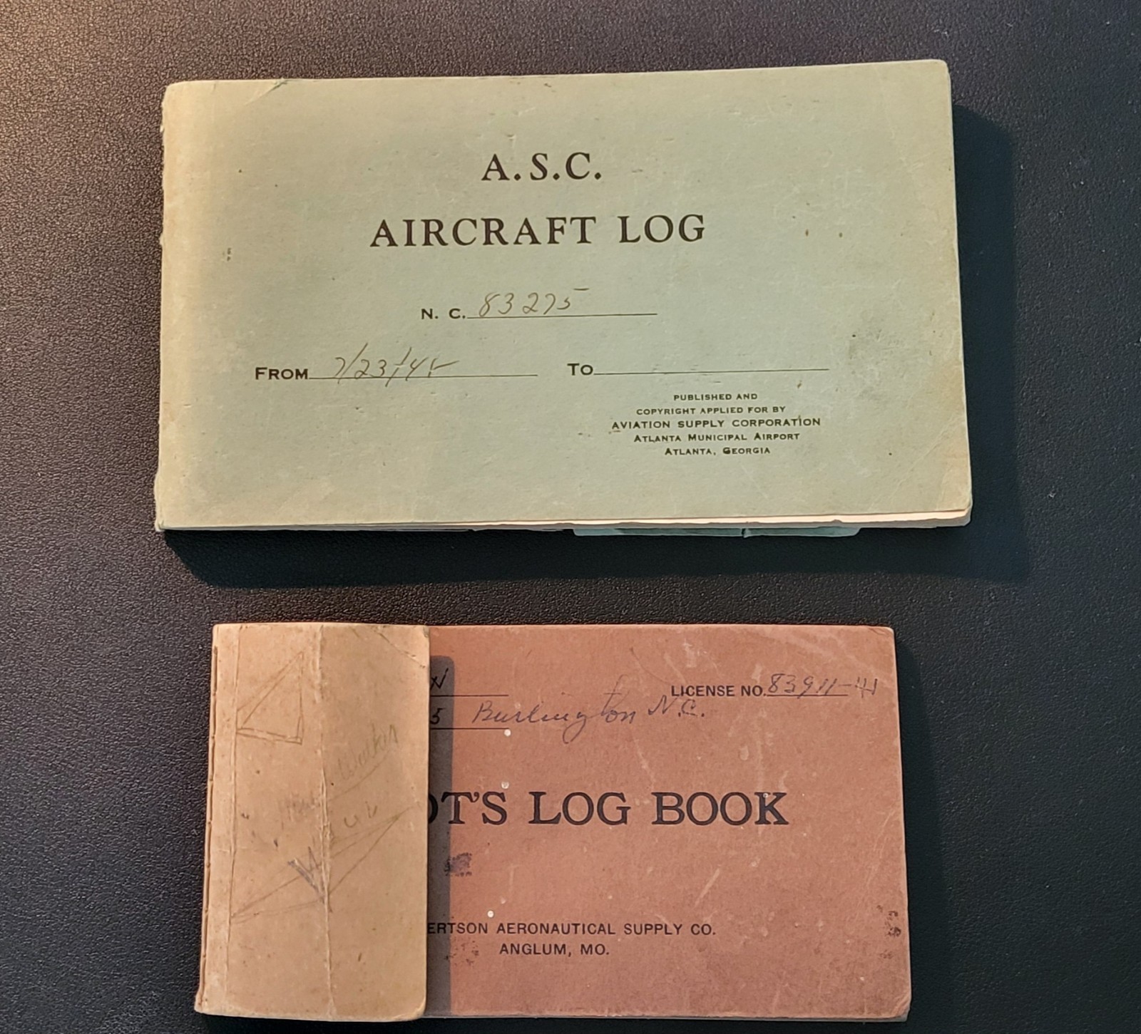 Lot of 3 Civilian Aircraft Pilot Log Books 1941, 1946 & 1948 Lot of 3 Civilian Aircraft Pilot Log Books 1941, 1946 & 1948