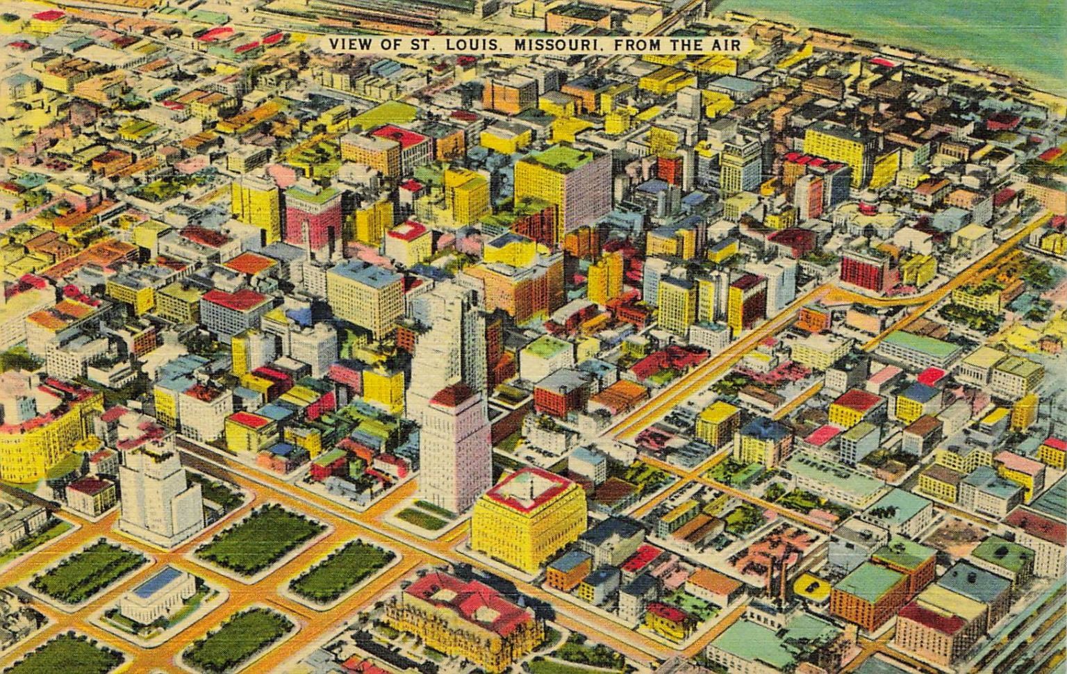 Vintage Linen Postcard: Aerial View of St. Louis, Missouri Cityscape