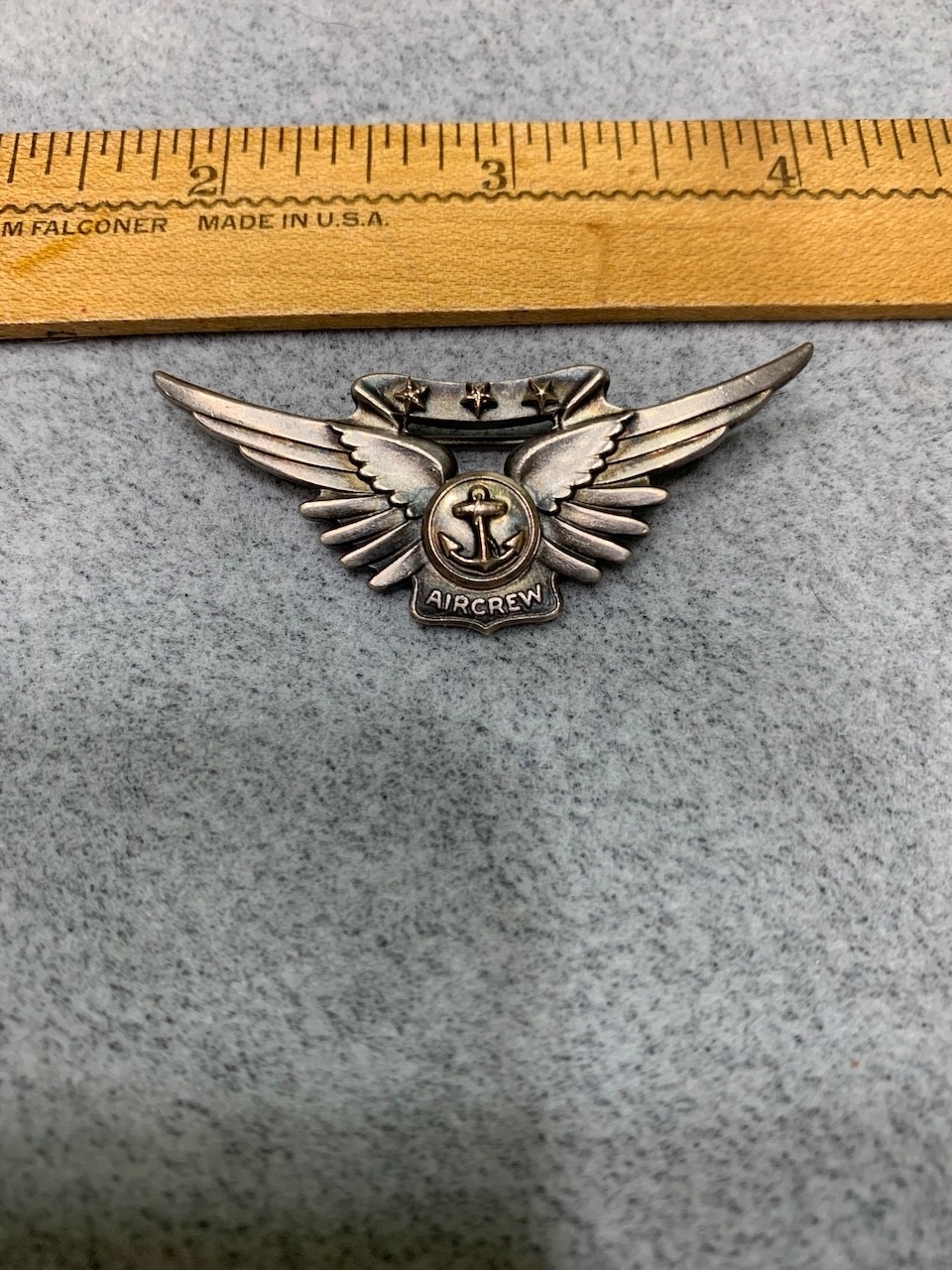 Original WWII US Navy/USMC Aircrew Wing, 3 Stars, Pin back, Sterling AMICO maker Original WWII US Navy/USMC Aircrew Wing, 3 Stars, Pin back, Sterling AMICO maker
