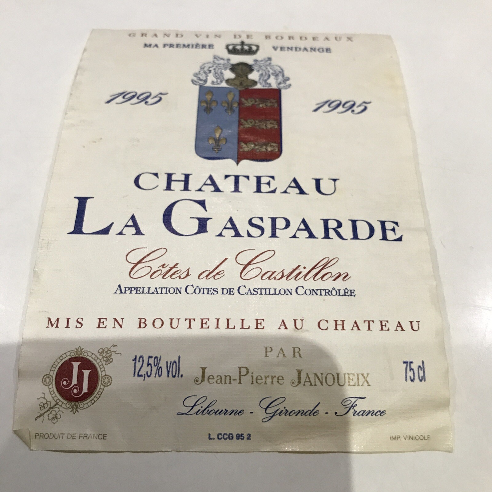 Chateau La Gasparde 1995 Vintage Wine Label Collectable Excellent Condition