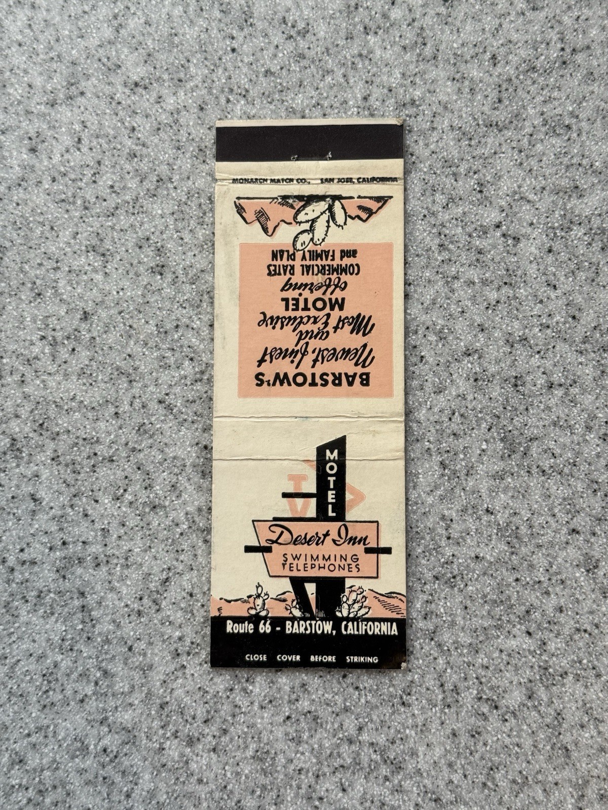 Motel Desert Inn Barstow California Vintage Matchbook Cover Pg73 Motel Desert Inn Barstow California Vintage Matchbook Cover Pg73