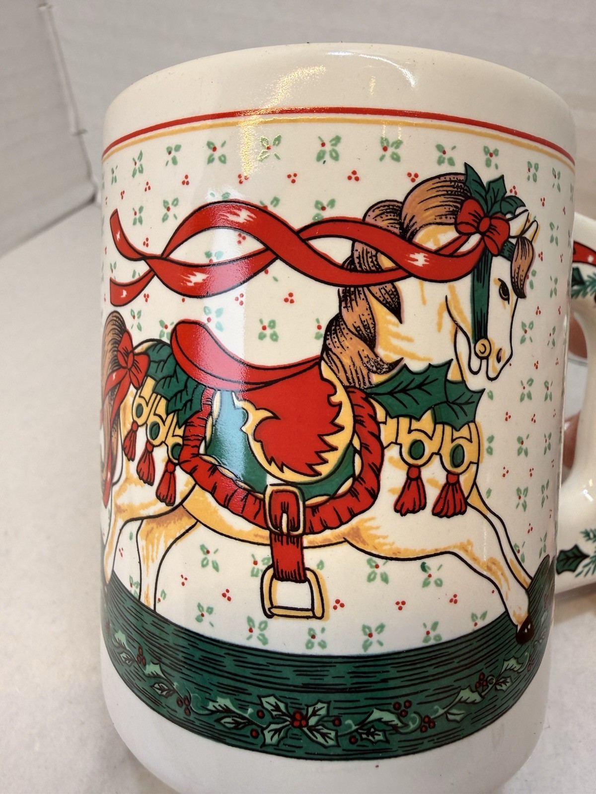 Vintage Fancy Handle Christmas Mug Rocking Horse Ceramic Cup w/ Original Box Vintage Fancy Handle Christmas Mug Rocking Horse Ceramic Cup w/ Original Box