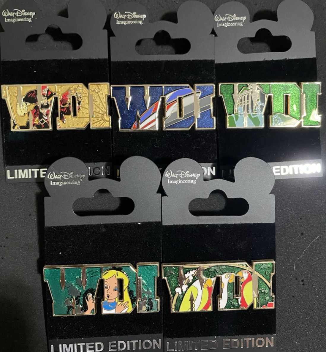 Disney-  WDI - - Attraction Letters - SET  of 5 PINS