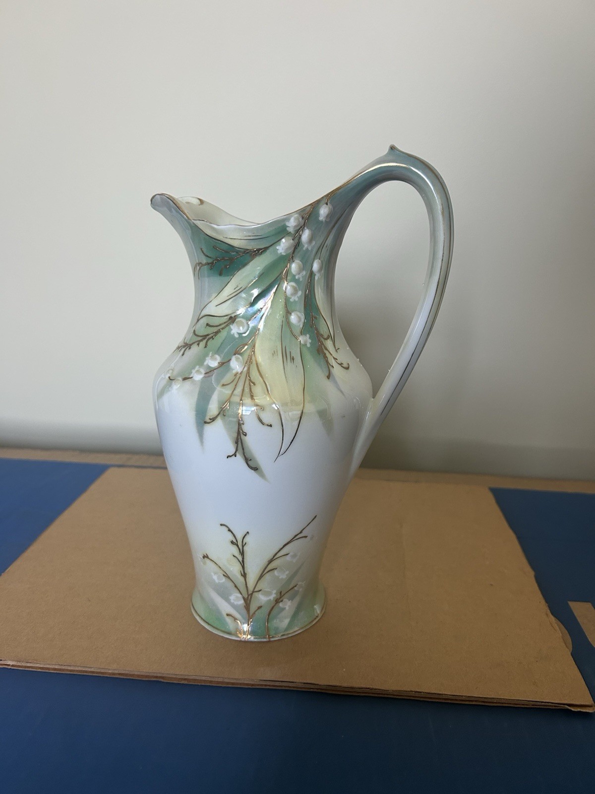 Art Nouveau Porcelain Ewer Pitcher Hand Painted Floral Gold Trim Unmarked Art Nouveau Porcelain Ewer Pitcher Hand Painted Floral Gold Trim Unmarked
