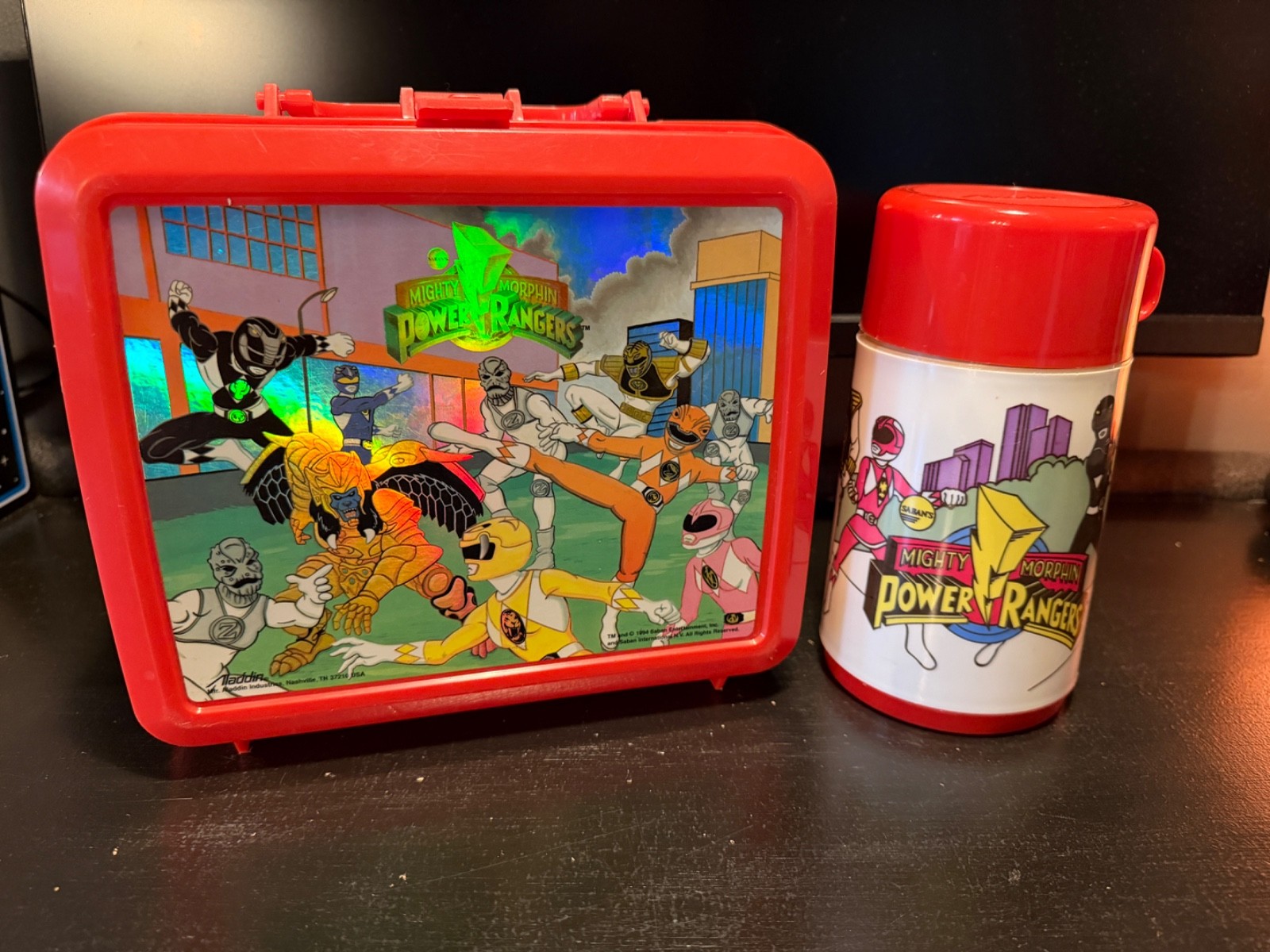 Vintage 1993 Mighty Morphin Power Rangers Lunchbox Red Plastic (with thermos) Vintage 1993 Mighty Morphin Power Rangers Lunchbox Red Plastic (with thermos)