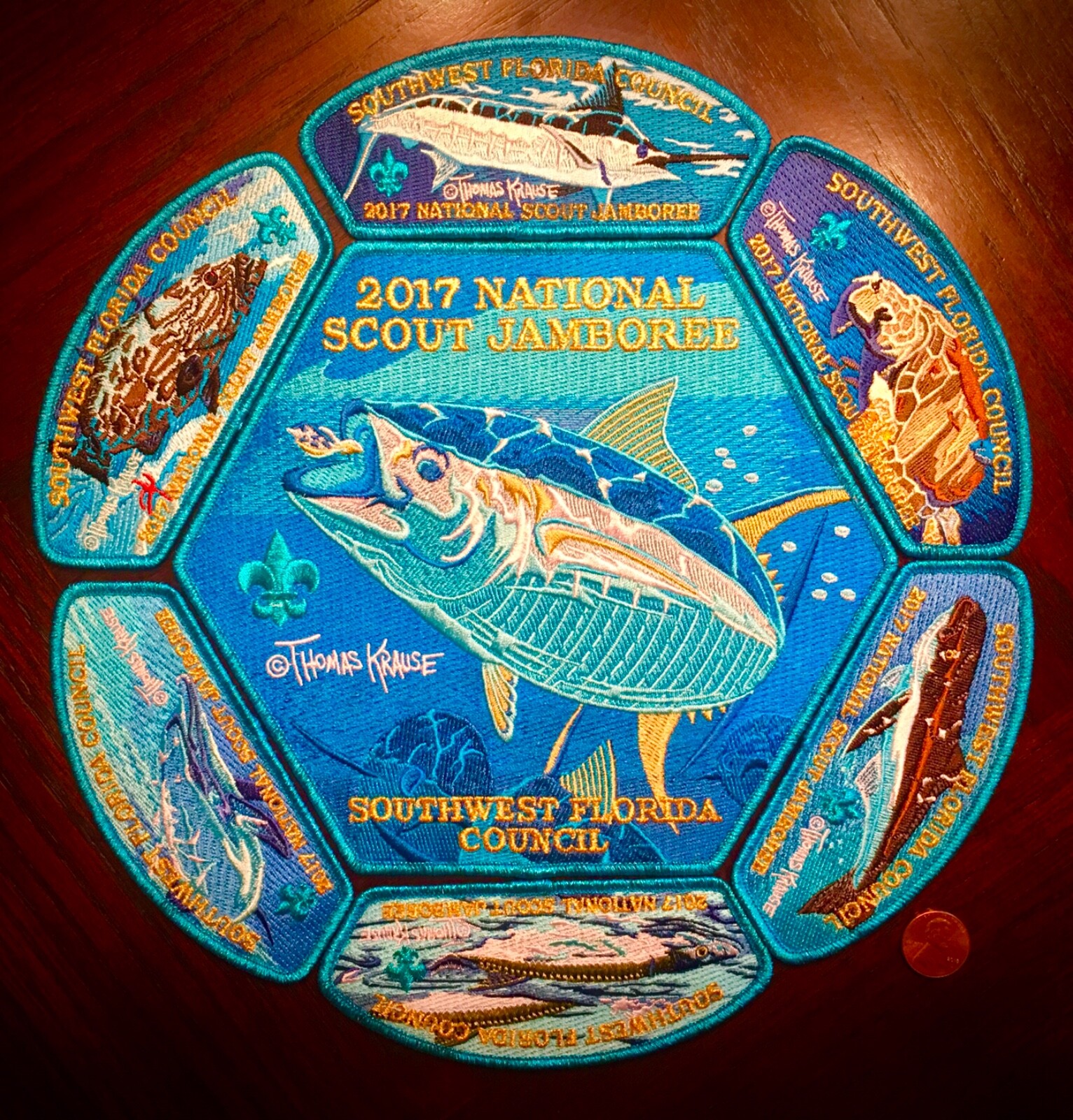 BSA SOUTHWEST FLORIDA 2023 OA 564 2017 JAMBOREE 7-PATCH THOMAS KRAUSE ART RARE