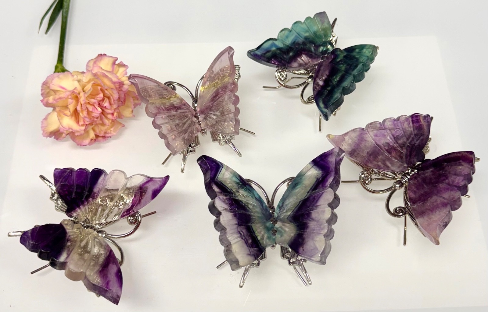 Wholesale 5 PCs Natural Fluorite Butterfly 🦋 Crystals Energy Healing