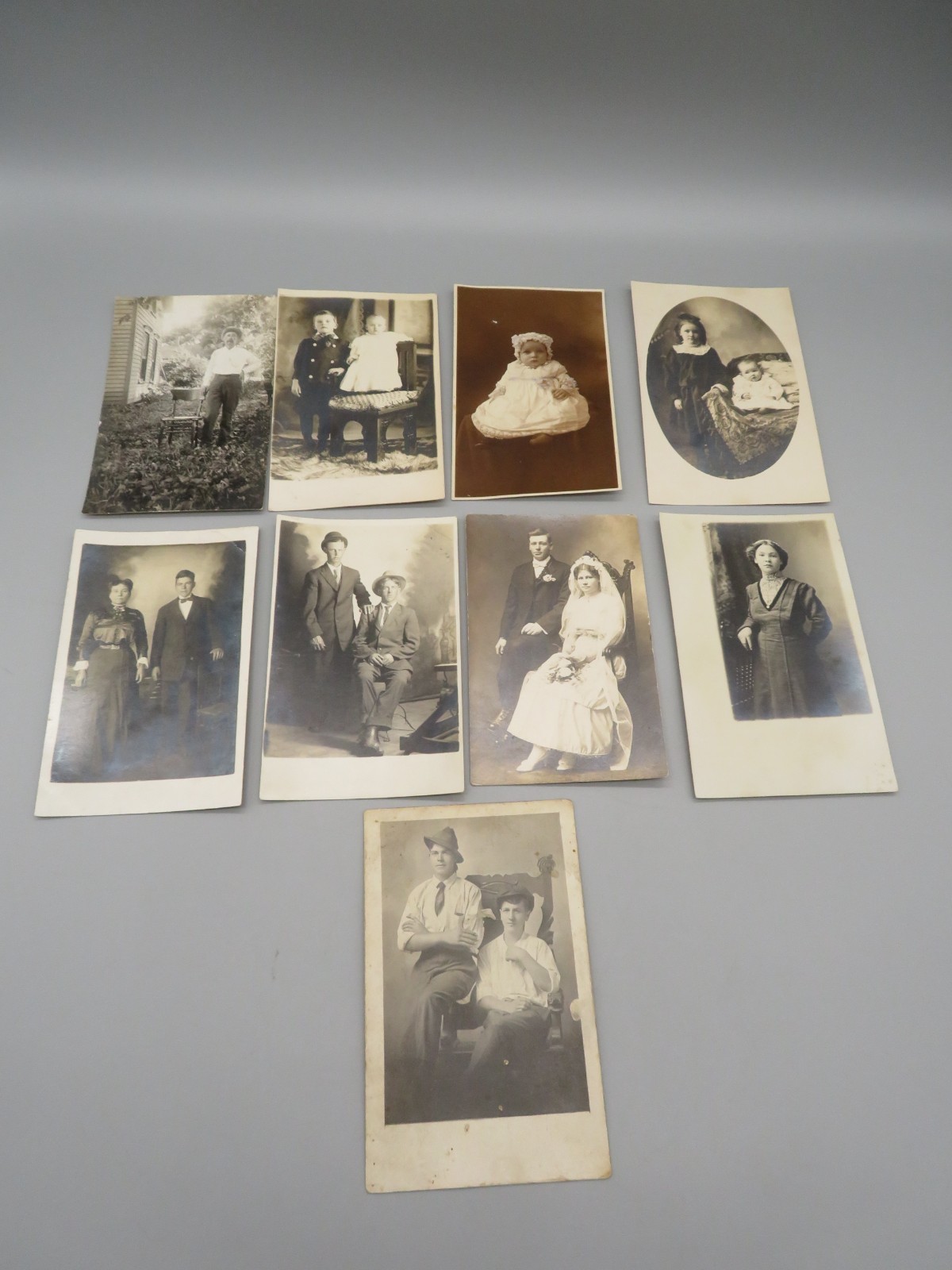 Lot of 9 RPPC Black & White Postcards Men, Women, Children Could Maybe Related Lot of 9 RPPC Black & White Postcards Men, Women, Children Could Maybe Related