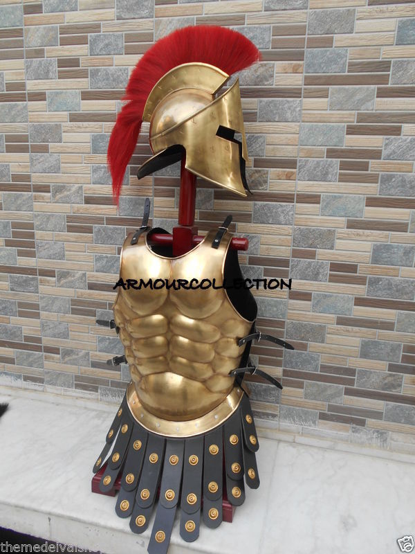 300 Helmet Antique Muscle Armour Suit Greek Movie Roleplay Spartan Helmet w Red