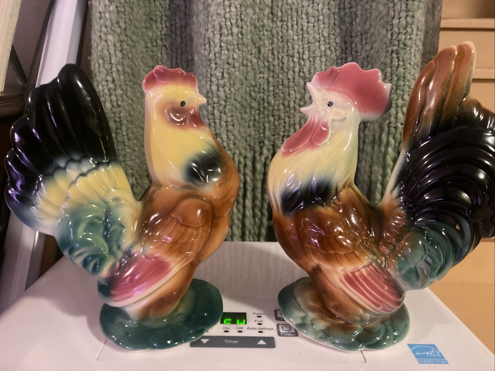 Pristine Vintage Royal Copley Rooster Hen Figurines Pair Mid Century Farmhouse