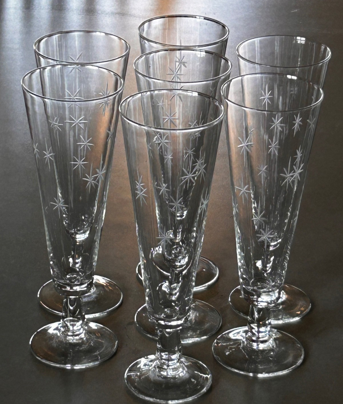 VTG 1960s MCM Atomic Pilsner/Fluted STAR DUST by C G QUARTEX Glass Set of 7 EXC VTG 1960s MCM Atomic Pilsner/Fluted STAR DUST by C G QUARTEX Glass Set of 7 EXC