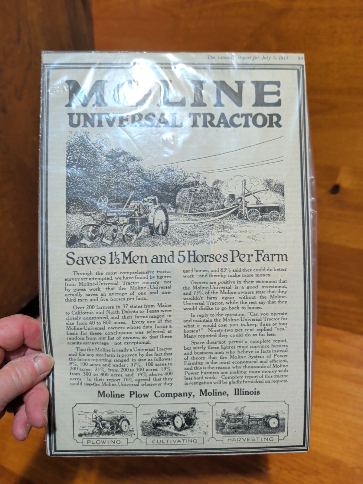 1919 OriginalAd Moline Universal Tractors Includes Saves Men And 5 Horses