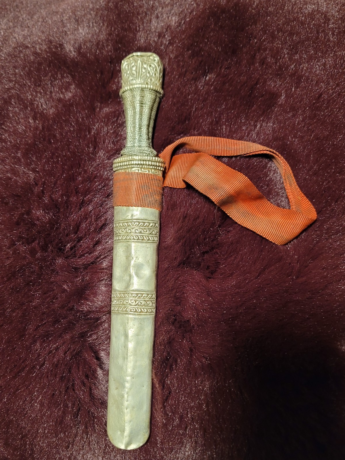 Antique Bhutanese Silver Knife-Dagger with Silver Sheath Antique Bhutanese Silver Knife-Dagger with Silver Sheath