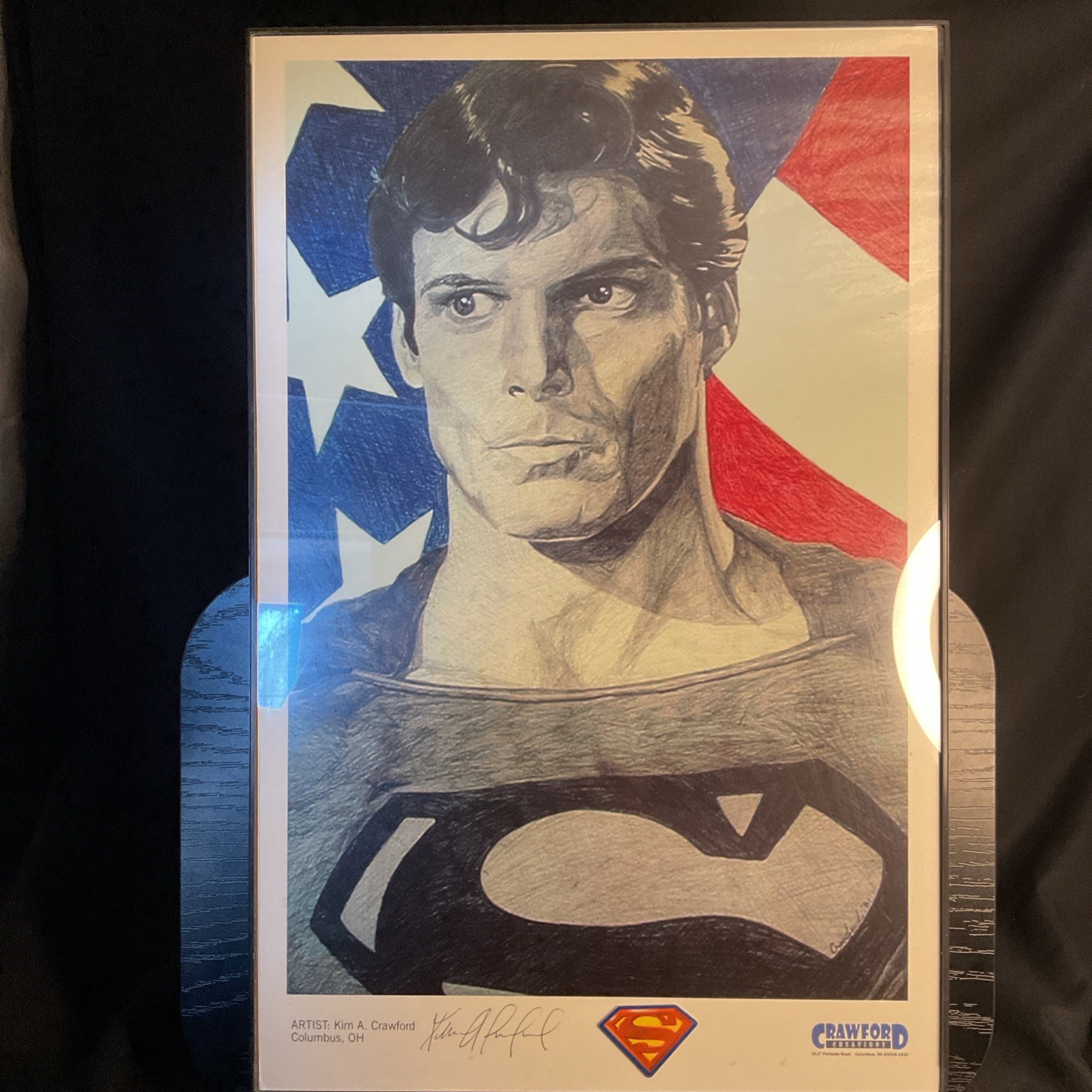 Christopher Reeves Superman Framed Comic Art SIGNED BY ARTIST KIM A CRAWFORD Christopher Reeves Superman Framed Comic Art SIGNED BY ARTIST KIM A CRAWFORD