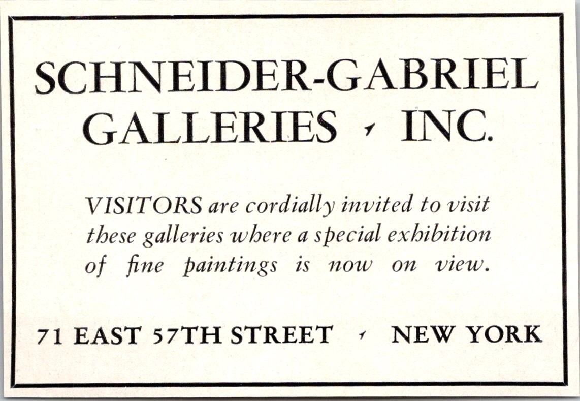 Schneider-Gabriel Galleries Inc 71 East 57th Street NY 1939 Ad 5AK8-H3 Schneider-Gabriel Galleries Inc 71 East 57th Street NY 1939 Ad 5AK8-H3