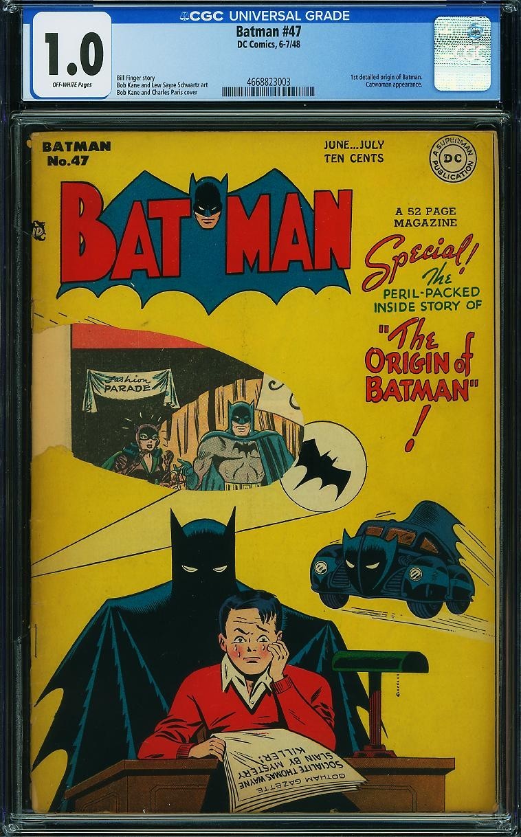 1948 D.C. Comics Batman 47 CGC 1.0. 1st Detailed Origin of Batman 1948 D.C. Comics Batman 47 CGC 1.0. 1st Detailed Origin of Batman