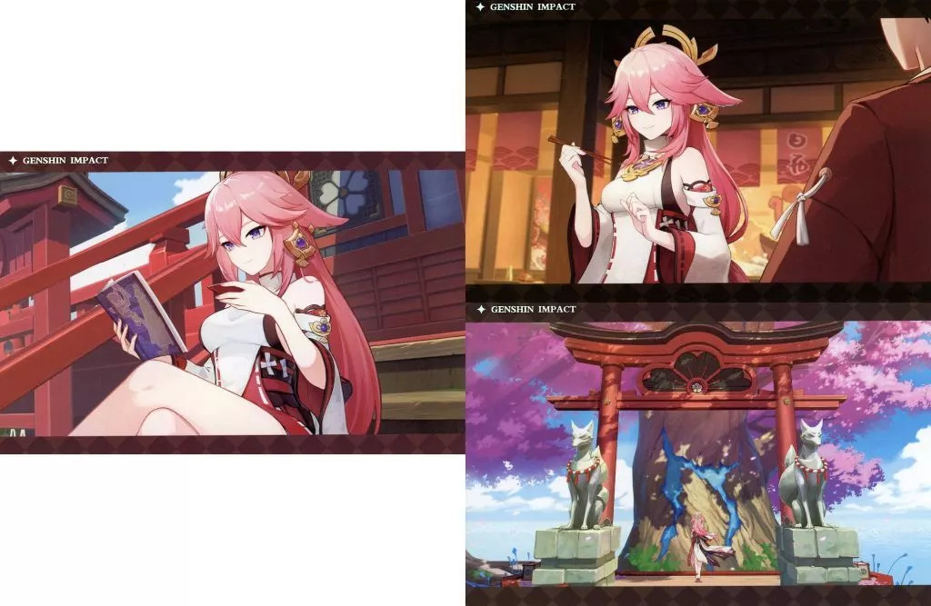 Genshin Impact Yaemiko Character Photo Card Set 3pcs Collector's Merchandise  m