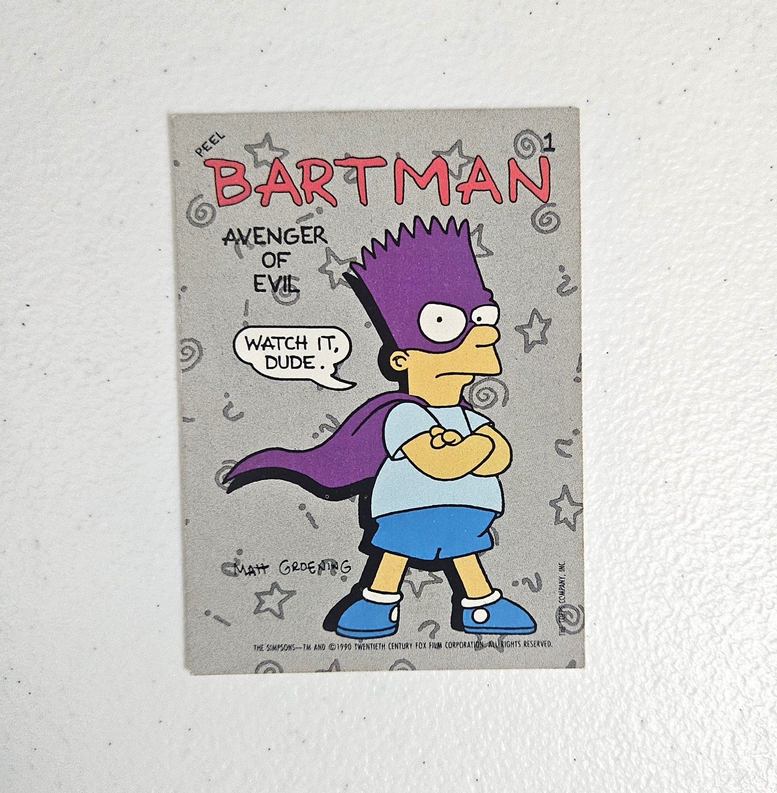 1990 Topps The Simpsons Bartman Bart Avenger of Evil #1 Sticker 1990 Topps The Simpsons Bartman Bart Avenger of Evil #1 Sticker