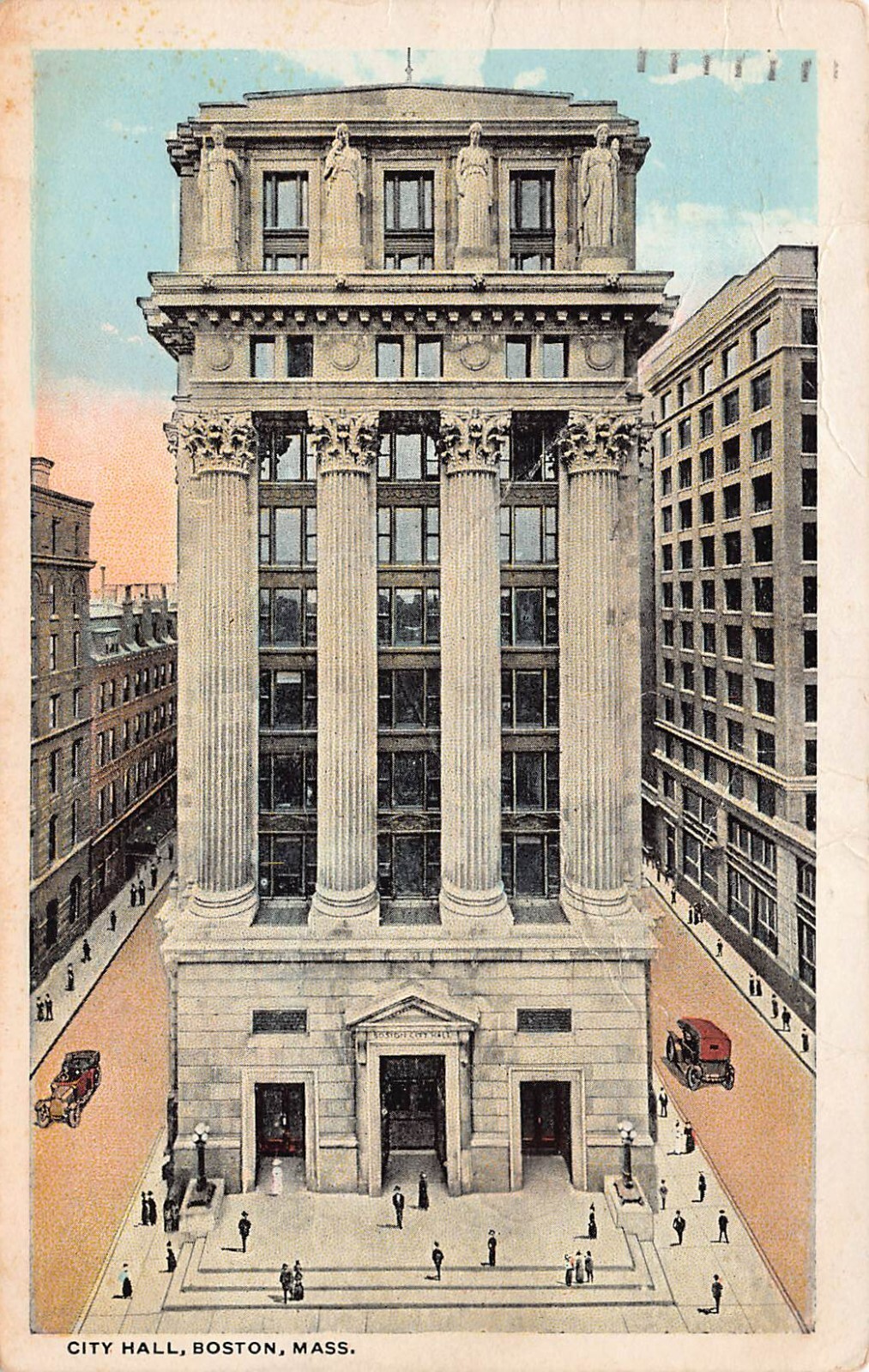 City Hall Boston MA Massachusetts Downtown 1920s Vtg Postcard A28