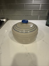 Vintage 5” W X 4” Tall  Stoneware Bowl W/ blue Glazed Accents.  Trinket. picture