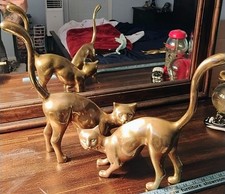BRASS  SIAMESE CATS Vintage Set picture