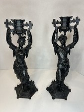 Rare Antique Pair Of Spelter? Metal Blackamoor Candlesticks Orientalist picture