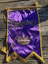 Antique IOOF Odd Fellows Banner Silk  Folk Art Fraternal ENDURANCE Crown picture