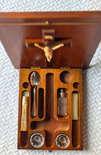 Vintage Catholic Last Rites Sick Call Box Set with Antique Holy Water Bottle picture