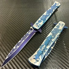 9” Blue Rose Knife Tactical Spring Assisted Open Blade Folding Pocket Knife picture