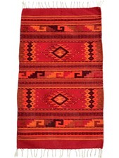 Woven Red Wool Rug : Zapotec Hand Loomed Geometric 23x40  Inches picture