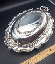 Vintage Wallace La Reine Pattern Oval Silver Plated Serving Tray with Lid picture