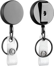 2Pcs Retractable Heavy Duty Keychain Carabiner Reel Badge Holder Steel Wire Cord picture