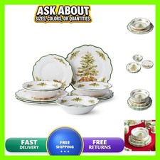 Holly Tree 12pc Melamine Dinnerware Set Plates Bowls Christmas 88994 picture