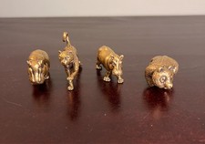 Set of 4 Miniature Brass Animal Figurines 2 Hippos Leopard Panda Vintage Style picture